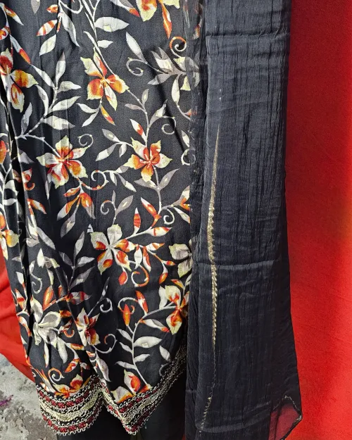 Black Color Naira Cut Readymade Cotton Suit Set