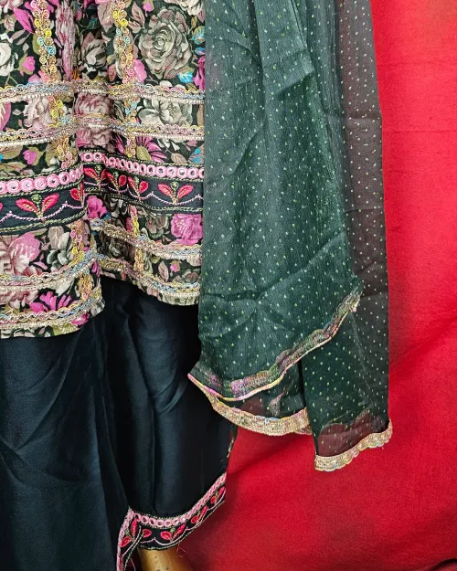 Green Printed Readymade Cotton Anarkali Suit Set