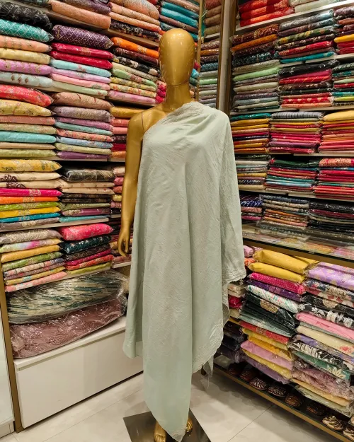 Light Green Cotton Silk Unstitched Salwar Suit Set