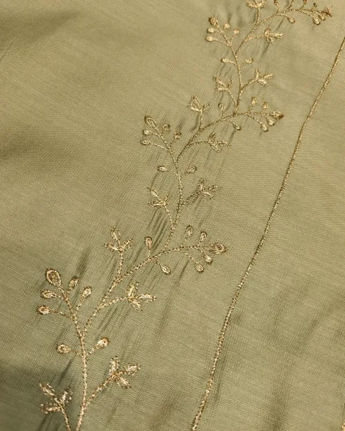 Light Green Cotton Silk Unstitched Salwar Suit Set