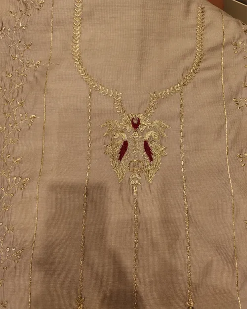 Golden Cotton Silk Unstitched Salwar Suit Set