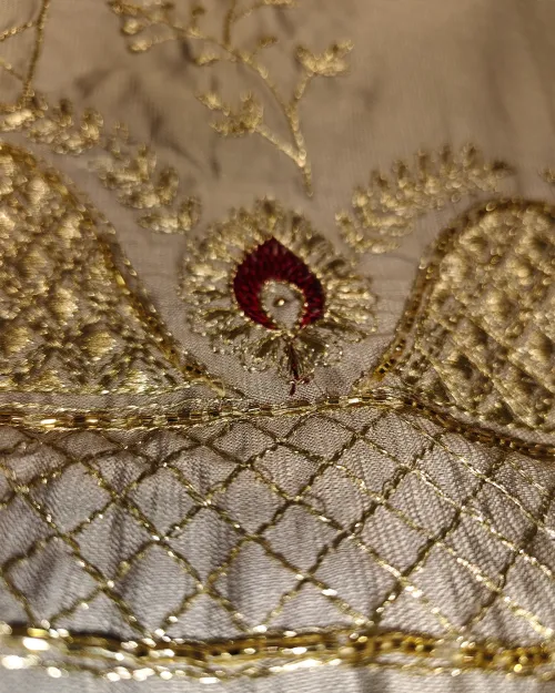 Golden Cotton Silk Unstitched Salwar Suit Set