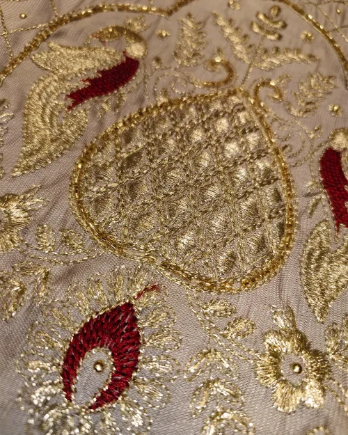 Golden Cotton Silk Unstitched Salwar Suit Set