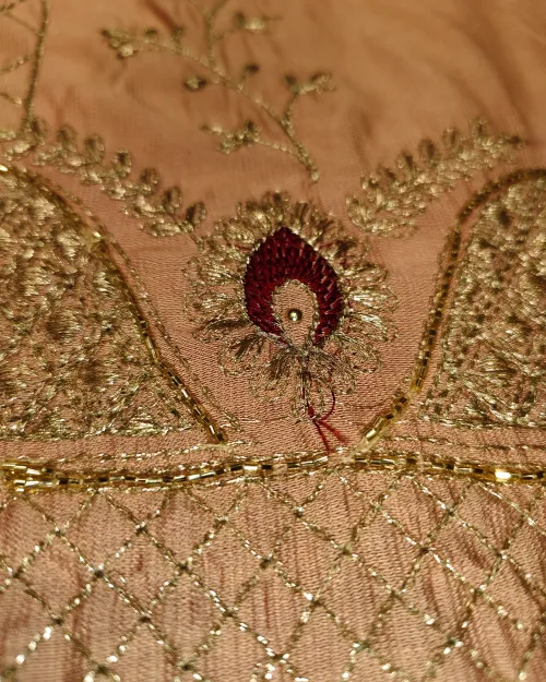 Peach Colour Cotton Silk Unstitched Salwar Suit Set