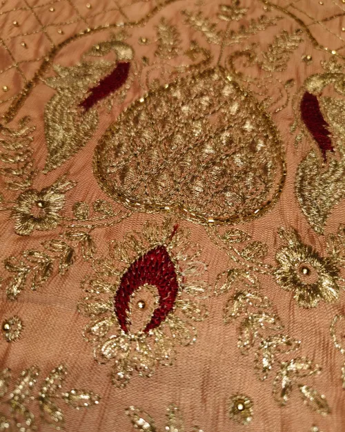 Peach Colour Cotton Silk Unstitched Salwar Suit Set