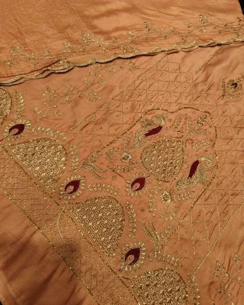 Peach Colour Cotton Silk Unstitched Salwar Suit Set