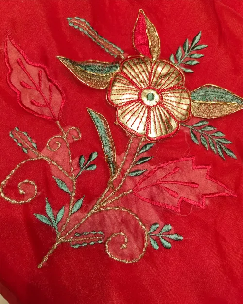 Gajari Red Organza Unstitched Salwar Suit Set