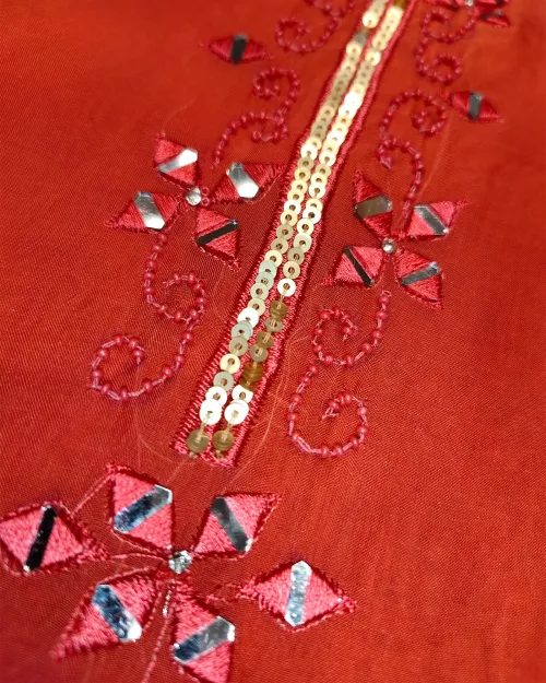 Gajari Red Organza Unstitched Salwar Suit Set