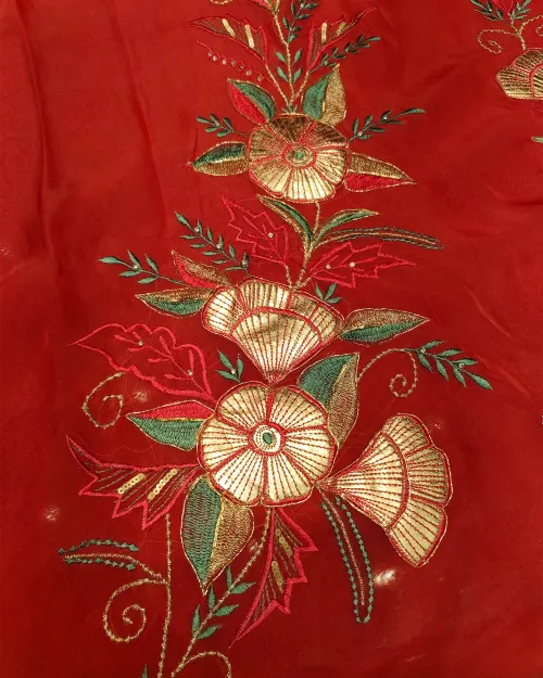 Gajari Red Organza Unstitched Salwar Suit Set