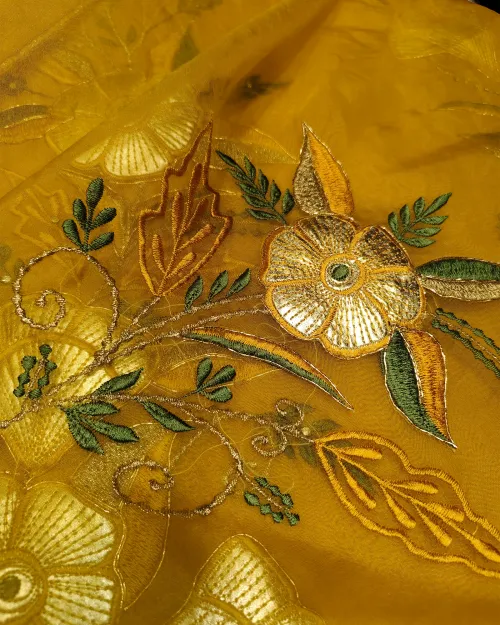 Yellow Organza Unstitched Salwar Suit Set