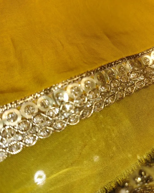 Yellow Organza Unstitched Salwar Suit Set