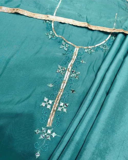 Sky Blue Organza Unstitched Salwar Suit Set