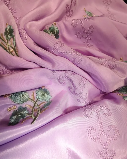 Pink Crepe Silk Unstitched Salwar Suit Set