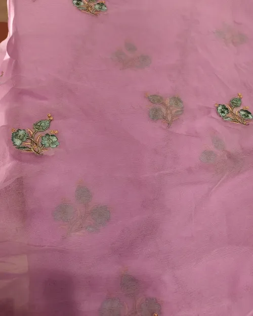 Pink Crepe Silk Unstitched Salwar Suit Set