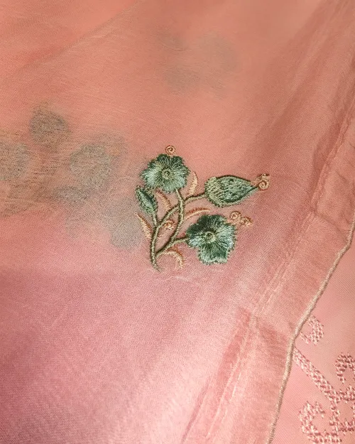 Peach Crepe Silk Unstitched Salwar Suit Set
