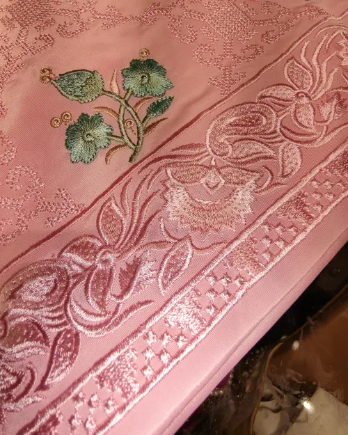 Peach Crepe Silk Unstitched Salwar Suit Set