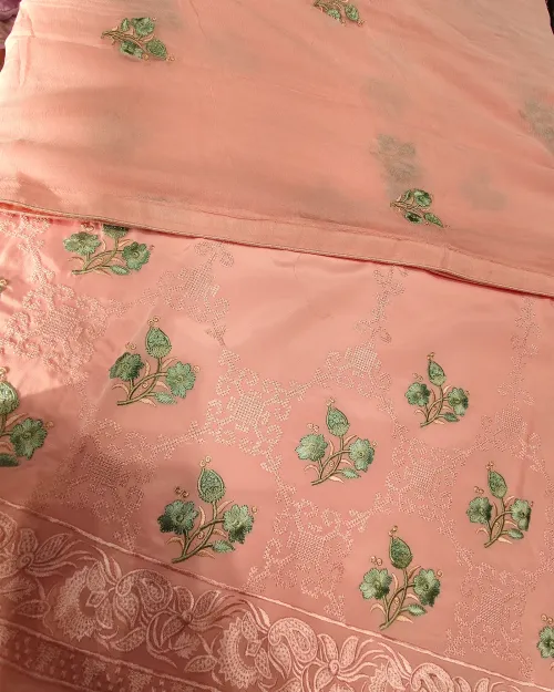 Peach Crepe Silk Unstitched Salwar Suit Set