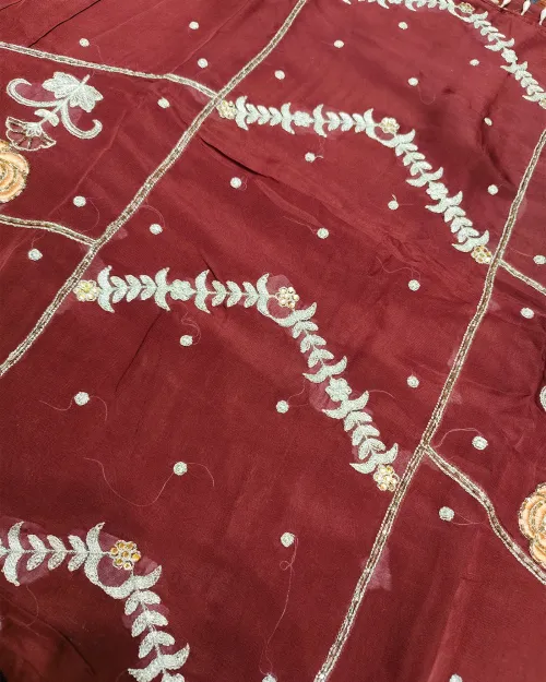 Coffee Color Crepe Silk Unstitched Salwar Suit Set