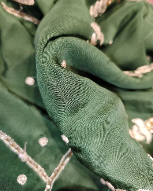 Bottle Green Crepe Silk Unstitched Salwar Suit Set