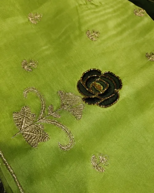 Bottle Green Crepe Silk Unstitched Salwar Suit Set
