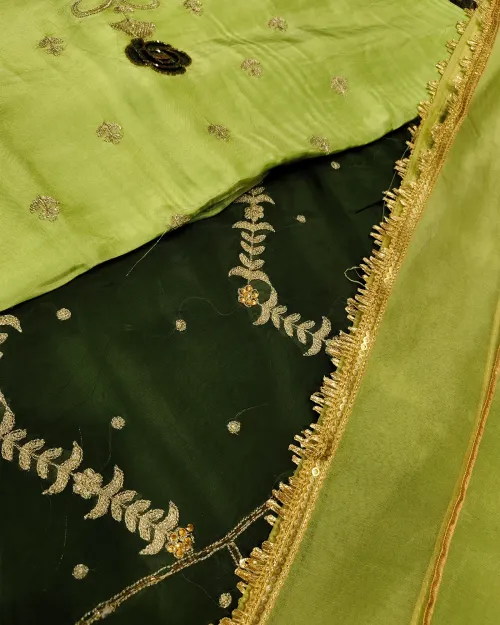 Bottle Green Crepe Silk Unstitched Salwar Suit Set