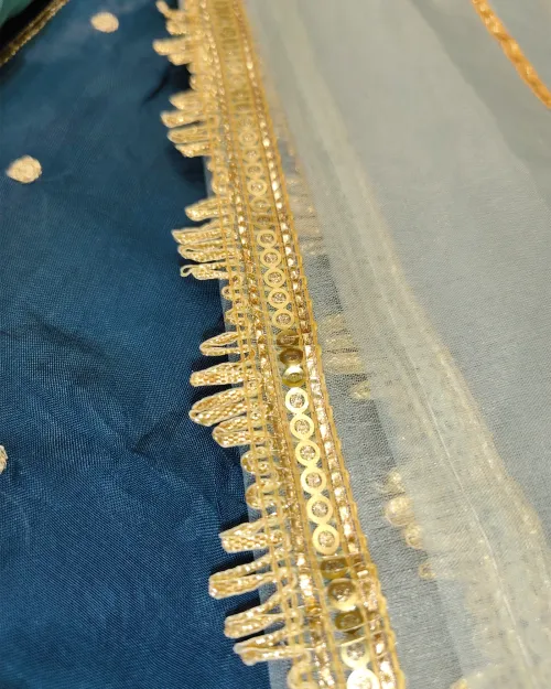 Navy Blue Crepe Silk Unstitched Salwar Suit Set