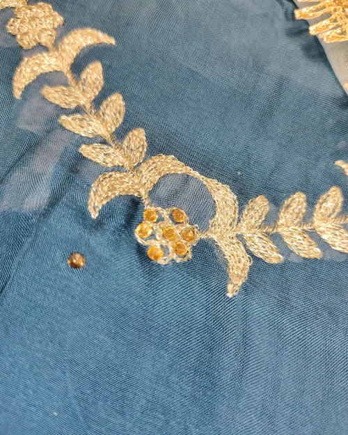 Navy Blue Crepe Silk Unstitched Salwar Suit Set