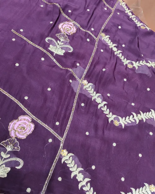 Wine Crepe Silk Unstitched Salwar Suit Set