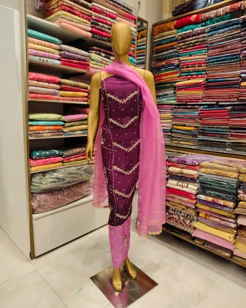 Wine Crepe Silk Unstitched Salwar Suit Set