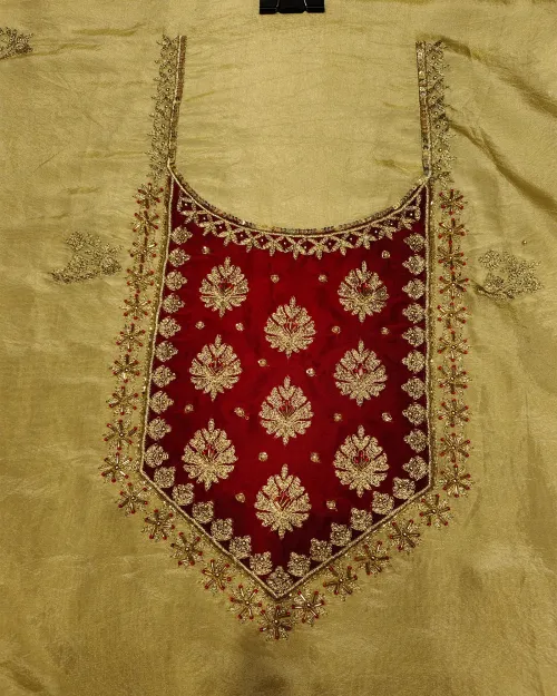 Golden Cotton Silk Unstitched Salwar Suit Set