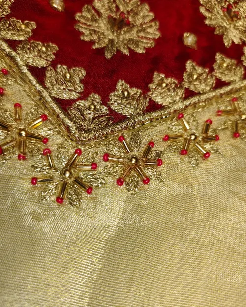 Golden Cotton Silk Unstitched Salwar Suit Set