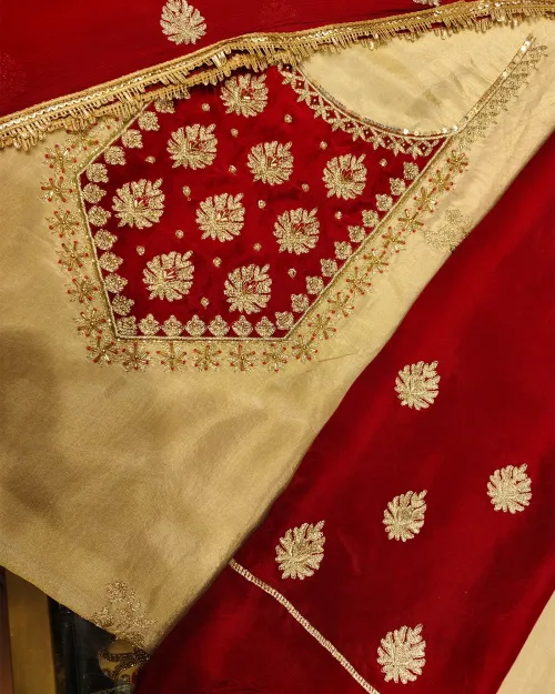 Golden Cotton Silk Unstitched Salwar Suit Set