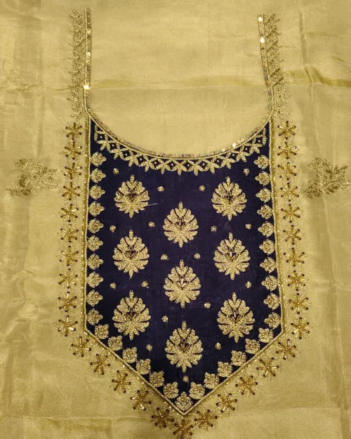 Golden Colour Cotton Silk Unstitched Salwar Suit Set