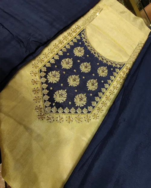 Golden Colour Cotton Silk Unstitched Salwar Suit Set