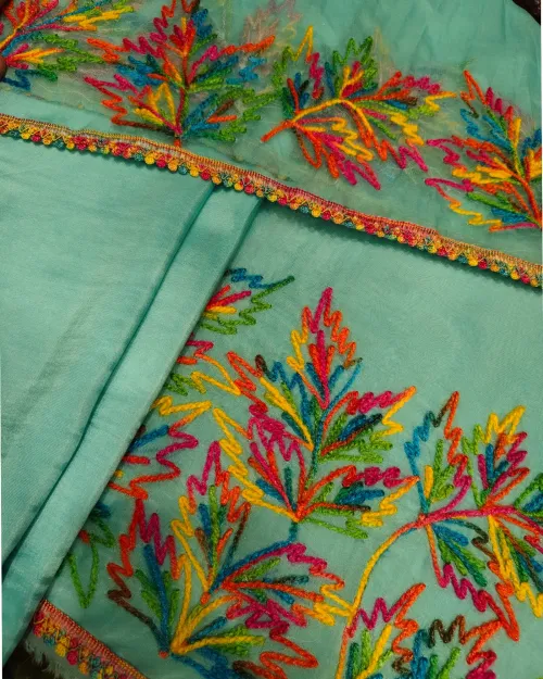 Ice Blue Organza Unstitched Salwar Suit Set