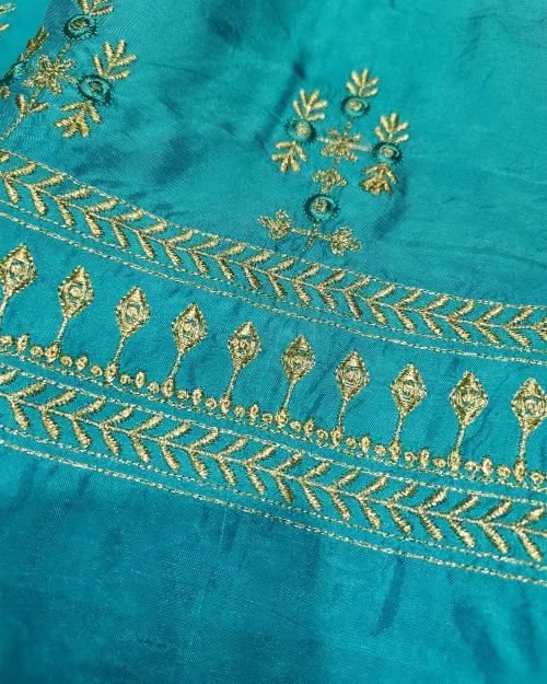 Firozi Color Organza Unstitched Salwar Suit Set