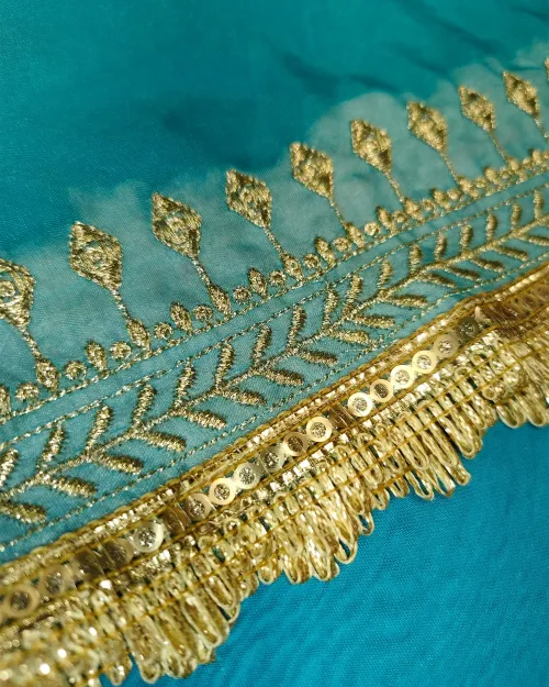 Firozi Color Organza Unstitched Salwar Suit Set