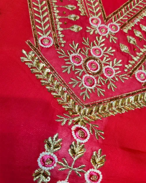 Rani Color Organza Unstitched Salwar Suit Set