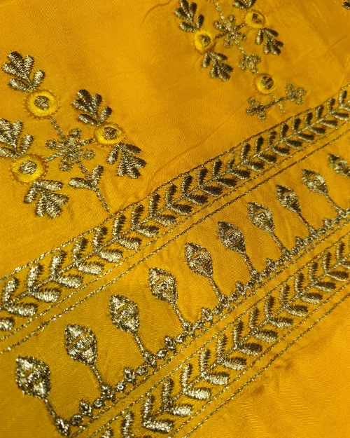 yellow Organza Unstitched Salwar Suit Set