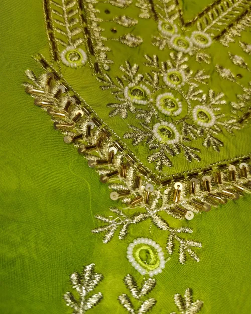 Neon Green Organza Unstitched Salwar Suit Set