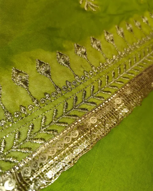 Neon Green Organza Unstitched Salwar Suit Set