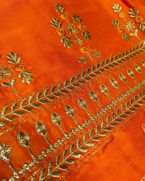 Orange Colour Organza Unstitched Salwar Suit Set