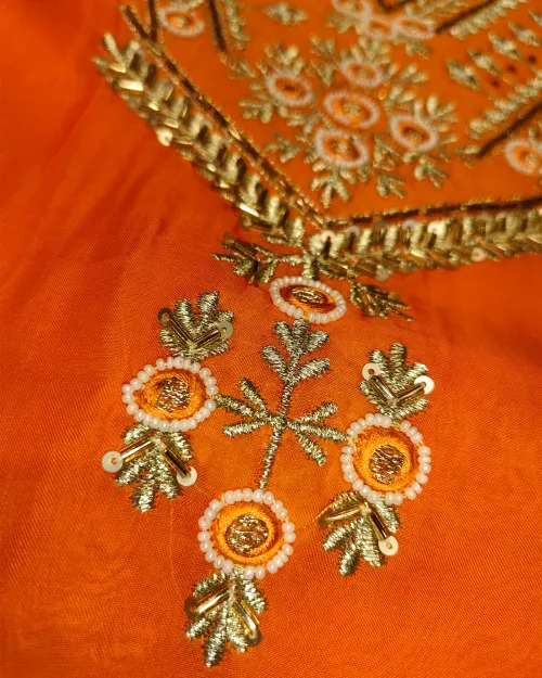 Orange Colour Organza Unstitched Salwar Suit Set