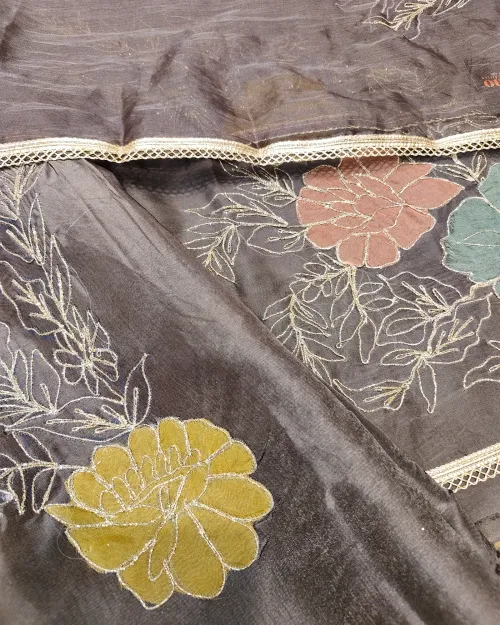 Grey Organza Unstitched Salwar Suit Set