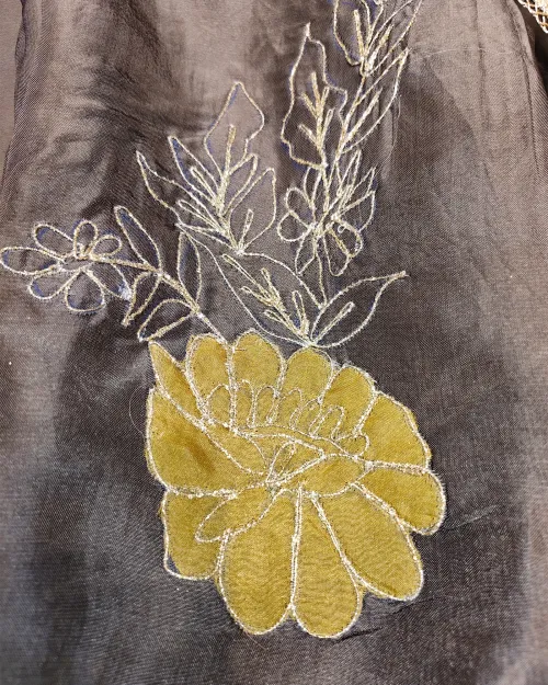 Grey Organza Unstitched Salwar Suit Set