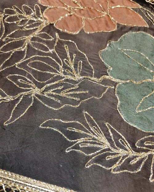 Grey Organza Unstitched Salwar Suit Set