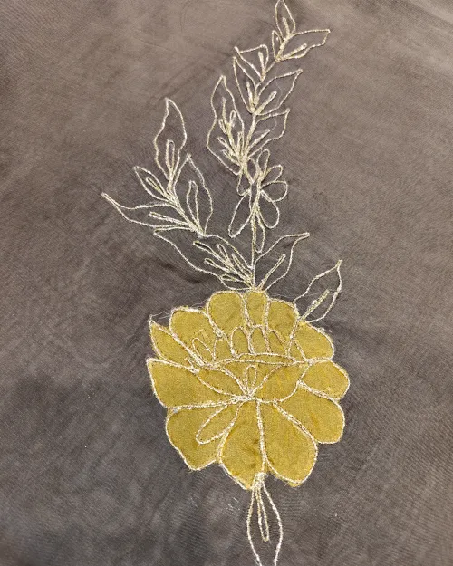 Grey Organza Unstitched Salwar Suit Set