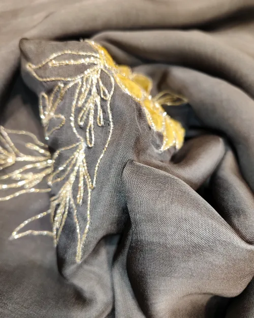 Grey Organza Unstitched Salwar Suit Set