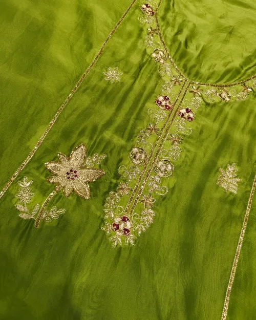Green Colour Organza Unstitched Salwar Suit Set