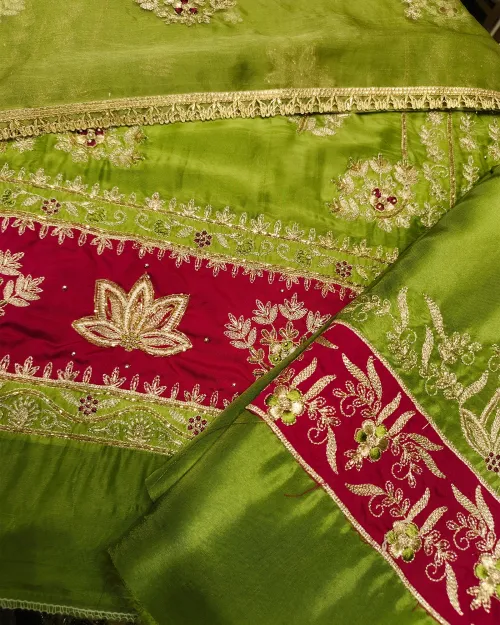 Green Colour Organza Unstitched Salwar Suit Set
